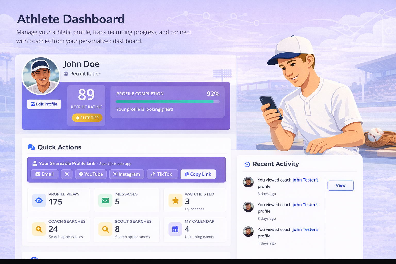 Athlete Dashboard with Quick Actions